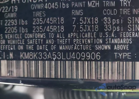 2020 Hyundai Kona Limited from USA, damaged, VIN KM8K33A53LU409906